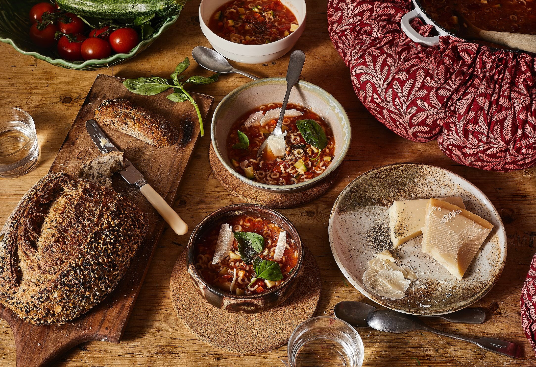 Minestrone Soup with ingredients by a Red Fern Wonderbag